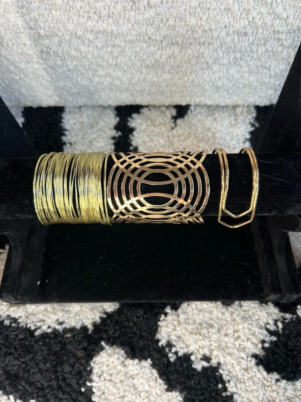 Chunky gold tone cuff bangle stack  Set of 3